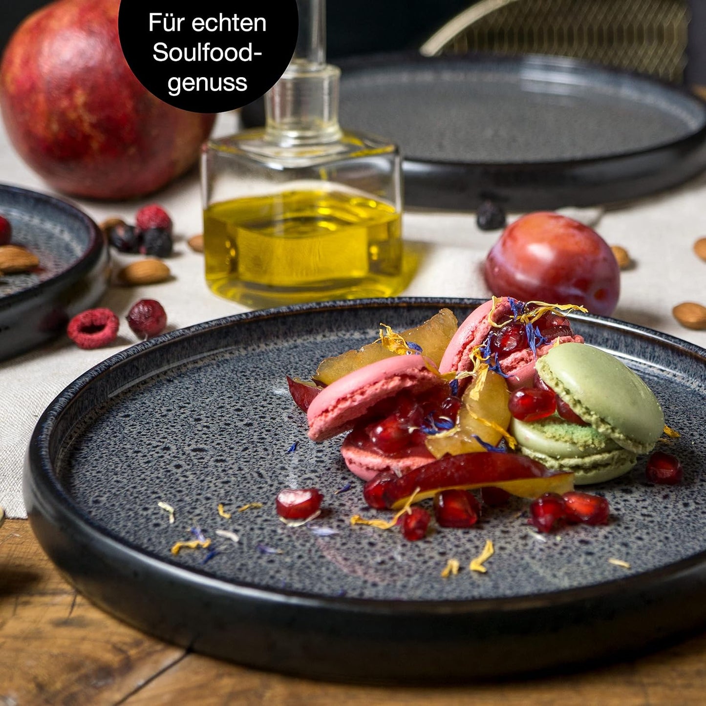 VIDA 18-Piece Crockery Set for 6 People, Ceramic Tableware Black Anthracite Dishwasher, Microwave and Scratch-Resistant Plates Set with 6 Dinner Plates, 6 Soup Plates and 6 Breakfast Plates