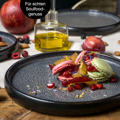 VIDA 18-Piece Crockery Set for 6 People, Ceramic Tableware Black Anthracite Dishwasher, Microwave and Scratch-Resistant Plates Set with 6 Dinner Plates, 6 Soup Plates and 6 Breakfast Plates