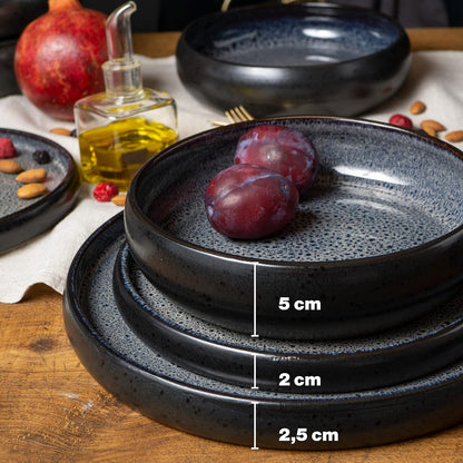VIDA 18-Piece Crockery Set for 6 People, Ceramic Tableware Black Anthracite Dishwasher, Microwave and Scratch-Resistant Plates Set with 6 Dinner Plates, 6 Soup Plates and 6 Breakfast Plates